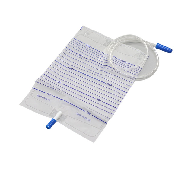 Urine bag with push-pull valve